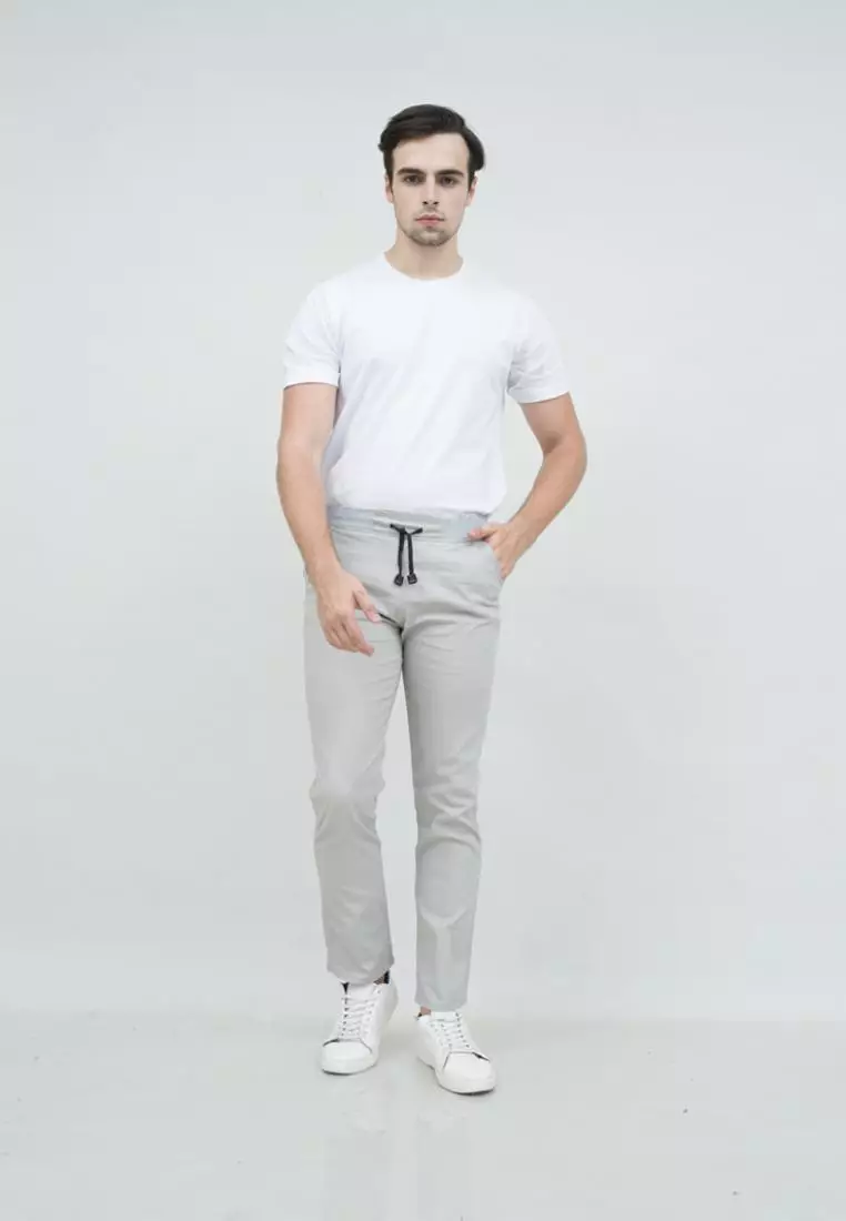 Celana chino panjang cino slimfit PINGGANG KARET krim muda houseofcuff