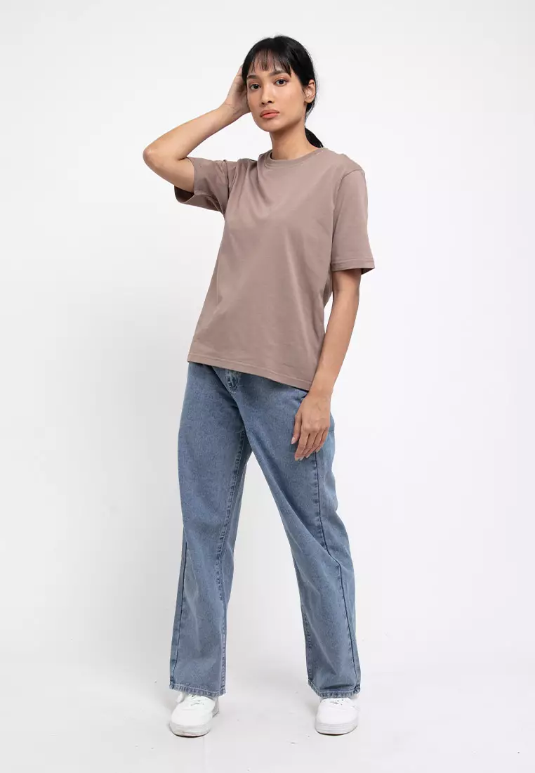 Forest Ladies Premium 100% Cotton Heavy Weight Boxy Cut Crew Neck T Shirt Women | Oversized T Shirt Perempuan - 822323-13Khaki