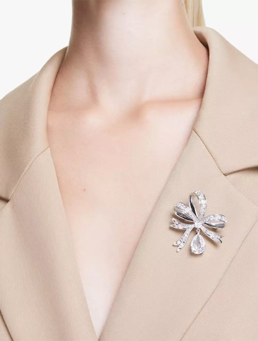Hyperbola Brooch, Bow, White, Rhodium Plated - White