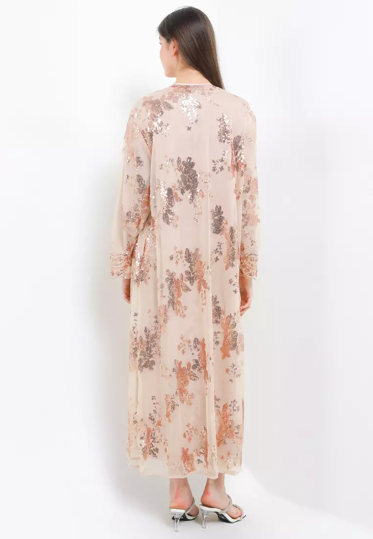 L/S Sequined Emb Mesh Outer With Separate Inner Dress