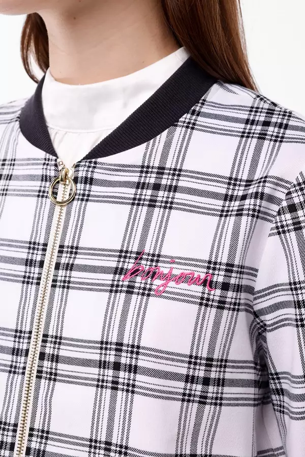 MINIMAL/Emily In Paris - Chantal - Plaid Bomber Jacket - Black Warna Black