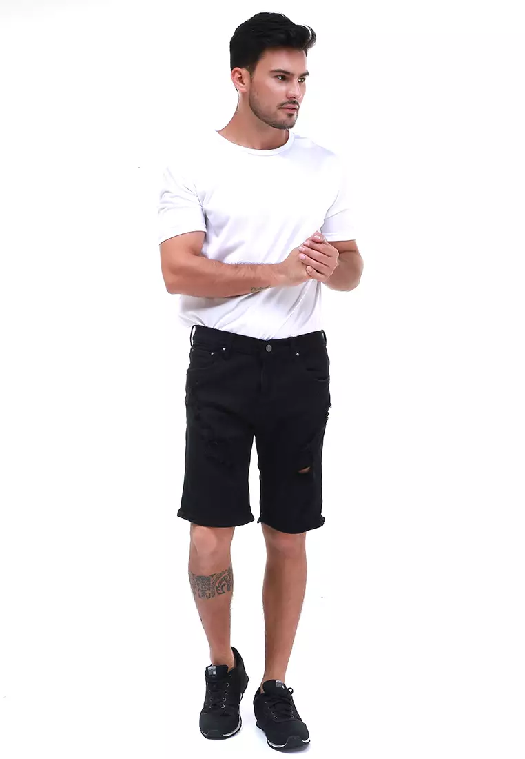 Rissham Celana Pendek Pria Ripped Short Pants Casual Material Jeans ORIGINAL