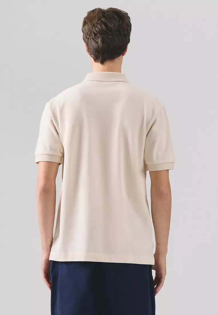 Regular Fit Polo Shirt With Textured Jacquard Collar In Micro Pique