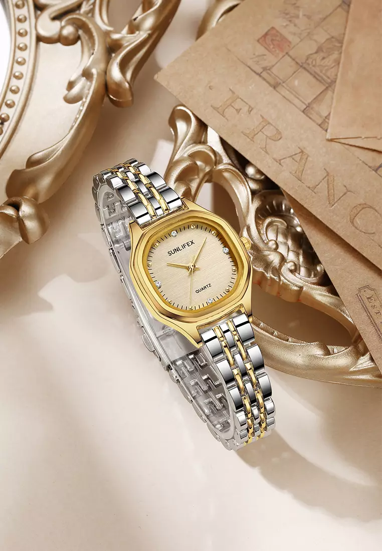 Jam Tangan Wanita 6015 Kecil Elegan Simpel Analog Korea Jam Tangan Cewek Original silvergold