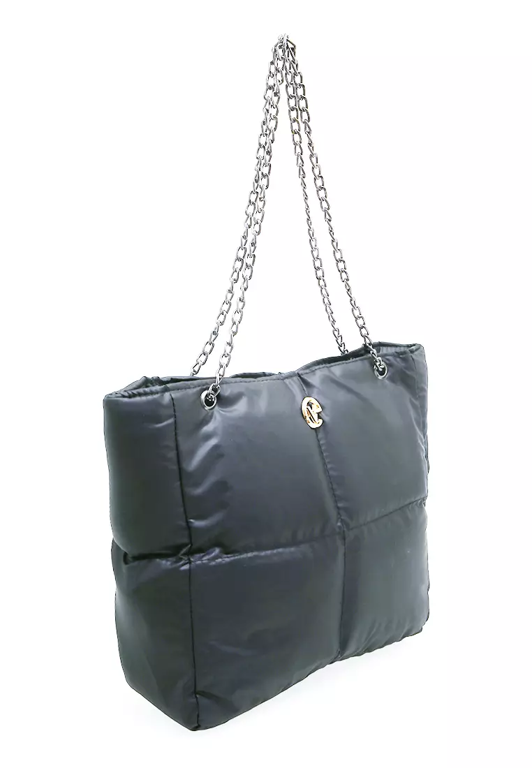 Reina Puffy Bag Two Ropes Smooth Shiny And Plain - DarkGray PVC