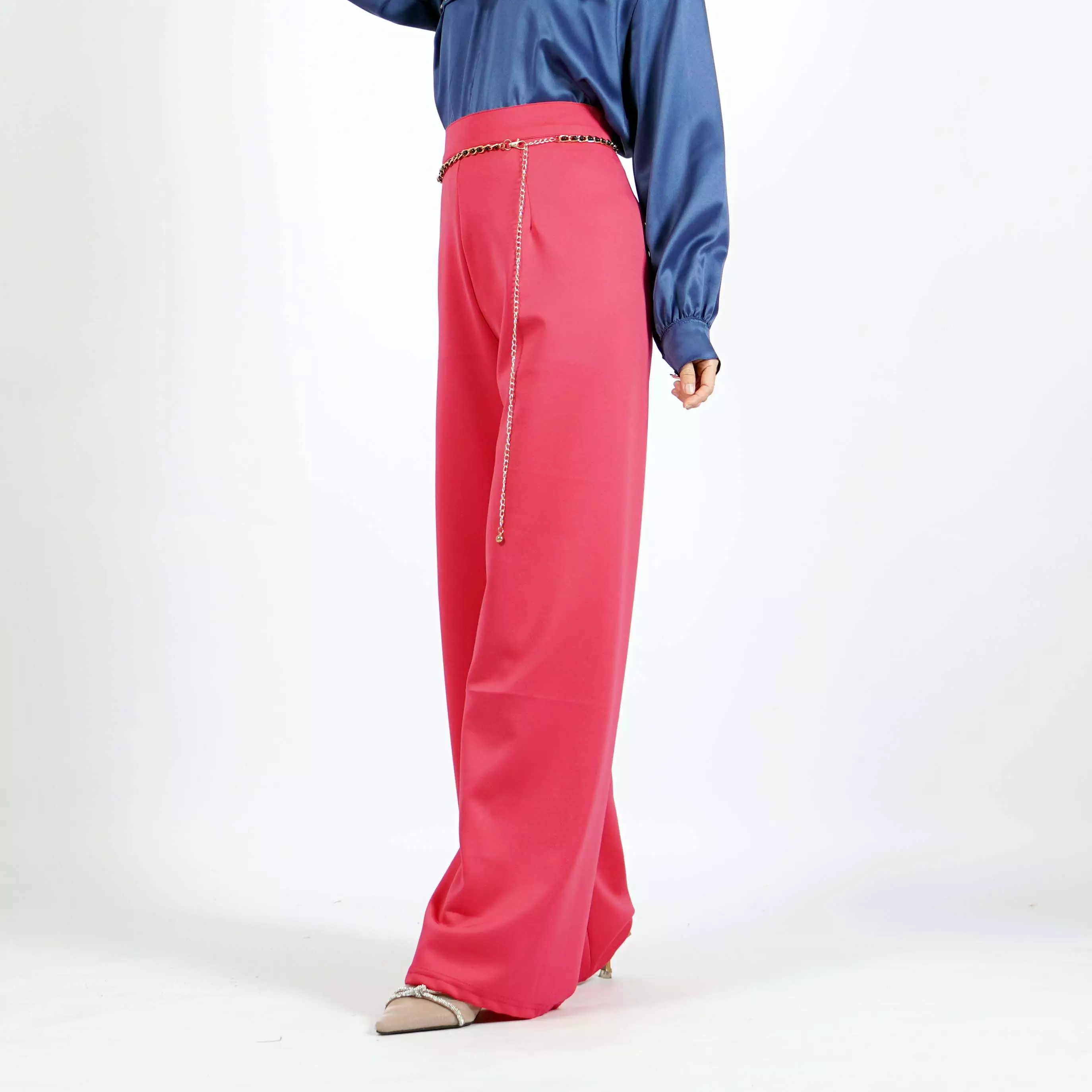 Okechuku Anitha Celana Kerja Wanita Celana Panjang Wanita Celana Kulot Highwaist - Fuchsia