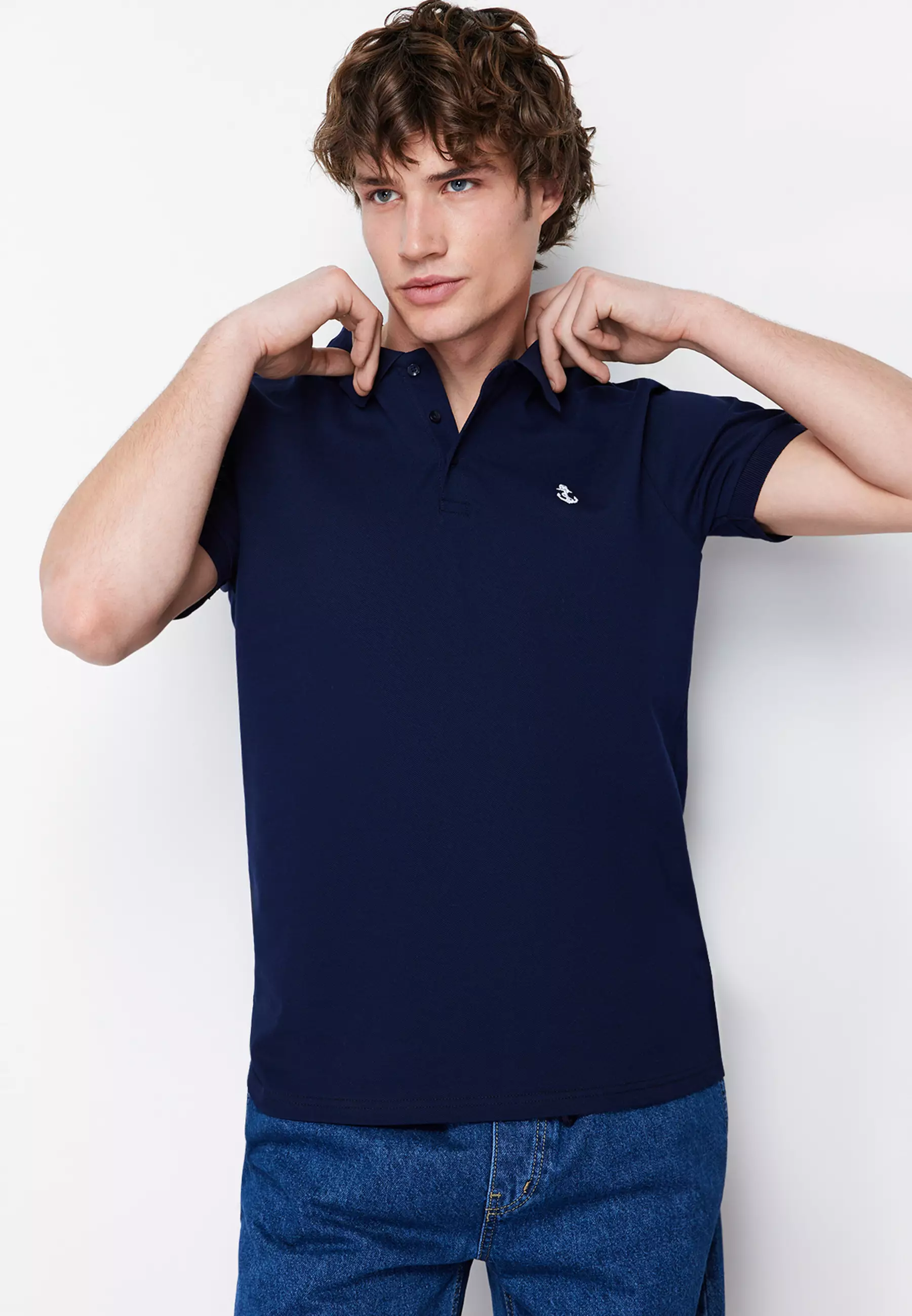 Trendyol Collection Polo T-shirt - Navy Blue - Slim Fit