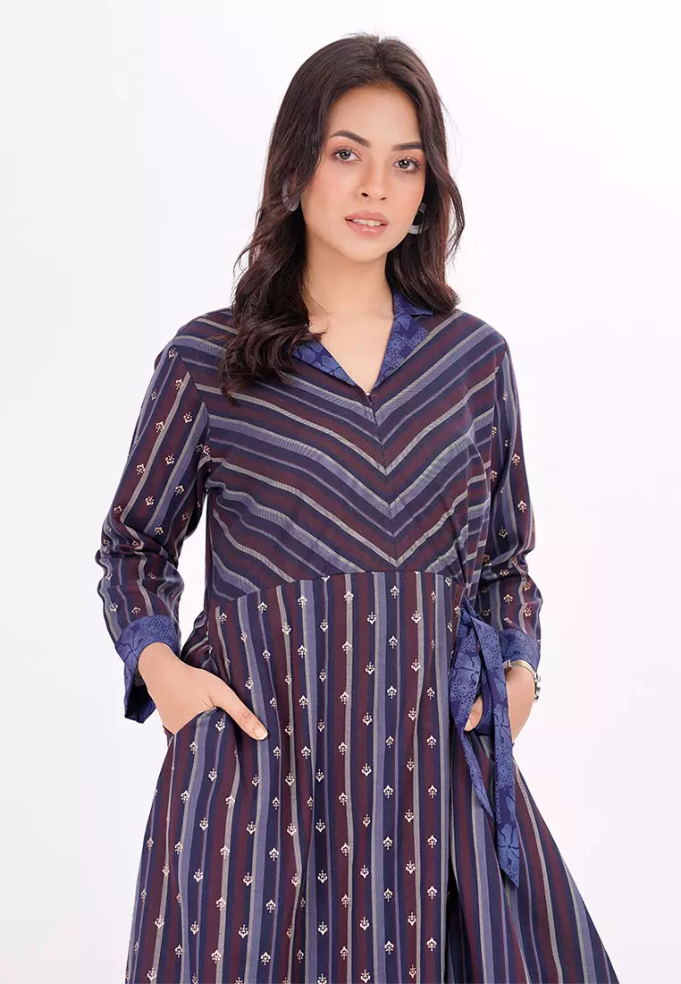 Le Reve 精制孟加拉条纹 A 字形束腰外衣，带口袋