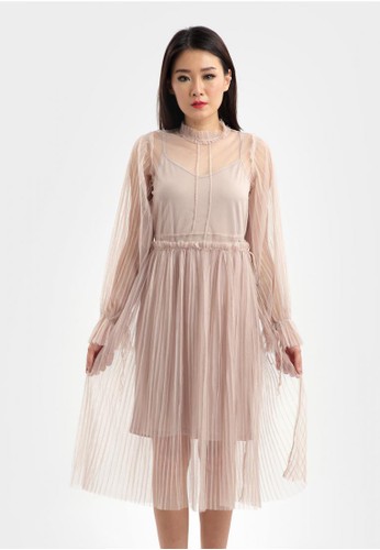 Simply Dress + Tulle Outer in Beige