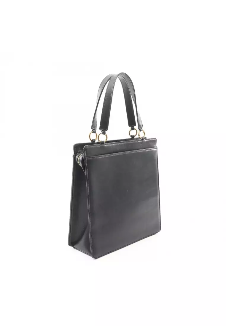 Pre-Loved Chanel Handbag tote bag lambskin black gold hardware logo