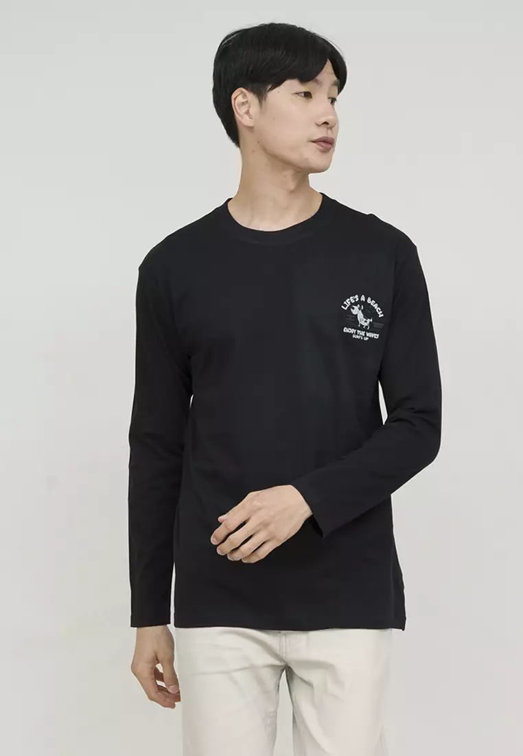 Kaos cotton combed lengan panjang pria hitam houseofcuff lifes a beach