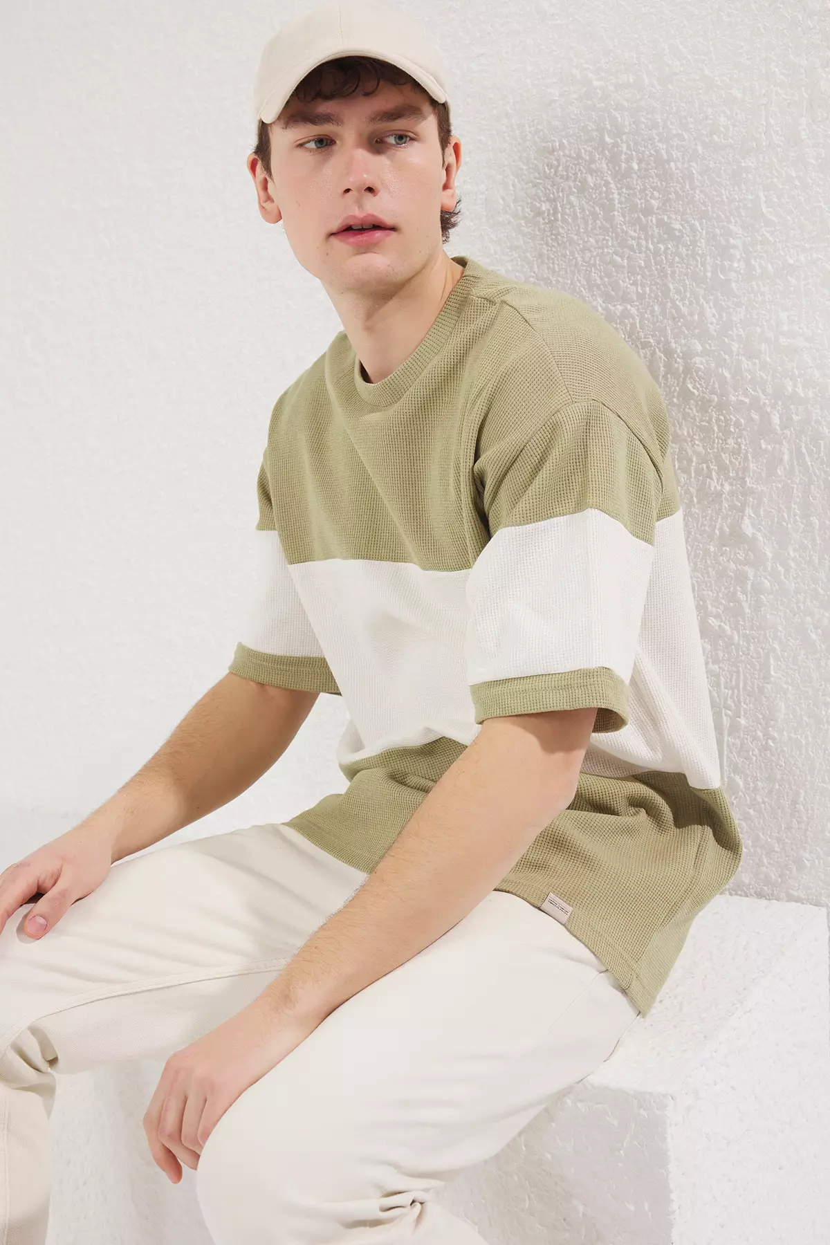 Mint Oversize T-Shirt 100% Cotton Color Block Textured Tmnss25Ts00065
