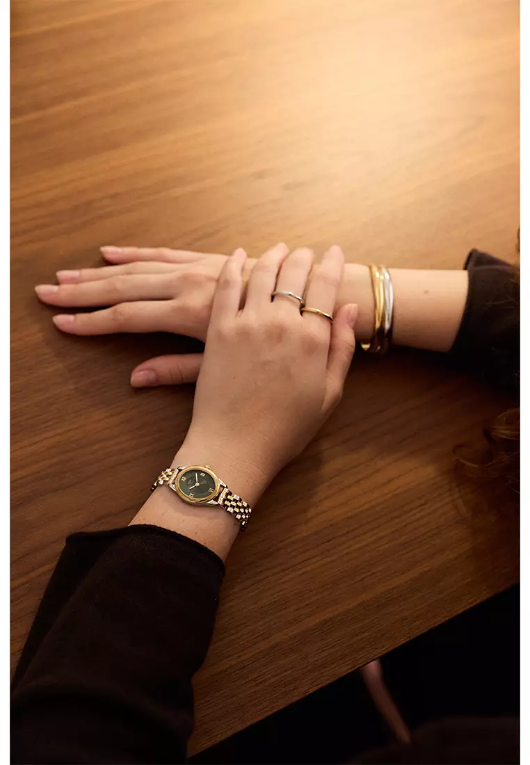 Ophelia Mini Beans Link Two-Tone Emerald Two-Tone - Women Watch Stainless Steel Strap DW Official Authentic Original jam tangan perempuan DW