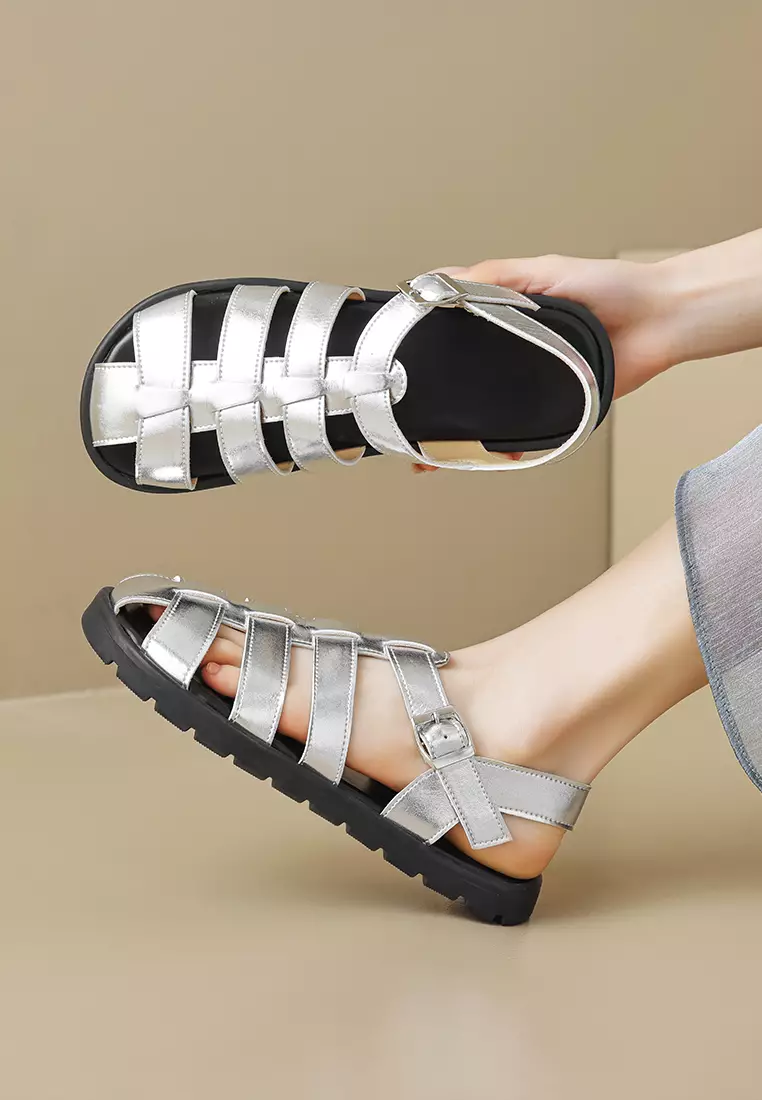 Round Toe Microfiber Leather Sandals WW8397-3