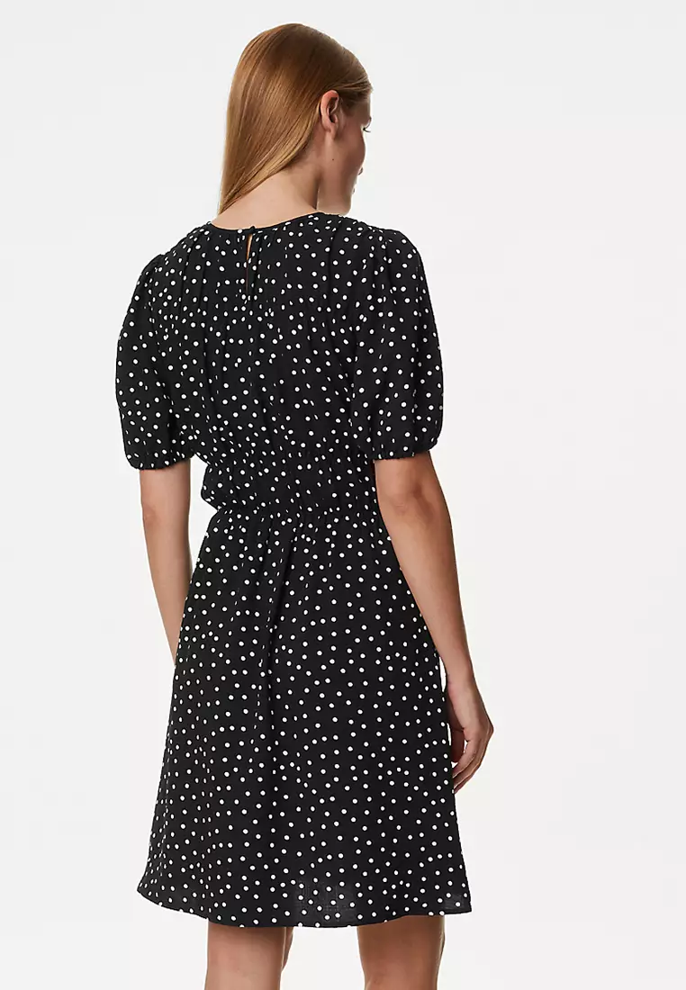 Polka Dot Textured Mini Smock Dress
