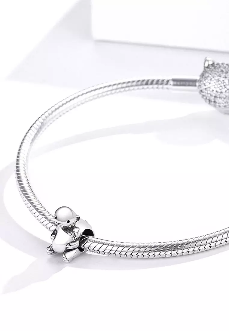 Solid 925 Sterling Silver Baby and Mama Beaver Animal Hugging Charm