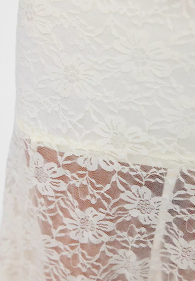 High Waist Maxi Lace Jersey Skirt