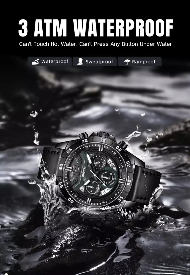 Jam Tangan Pria Original Multifungsi Analog & Digital Anti Air Tali Kulit Jam Tangan Cowok allblack