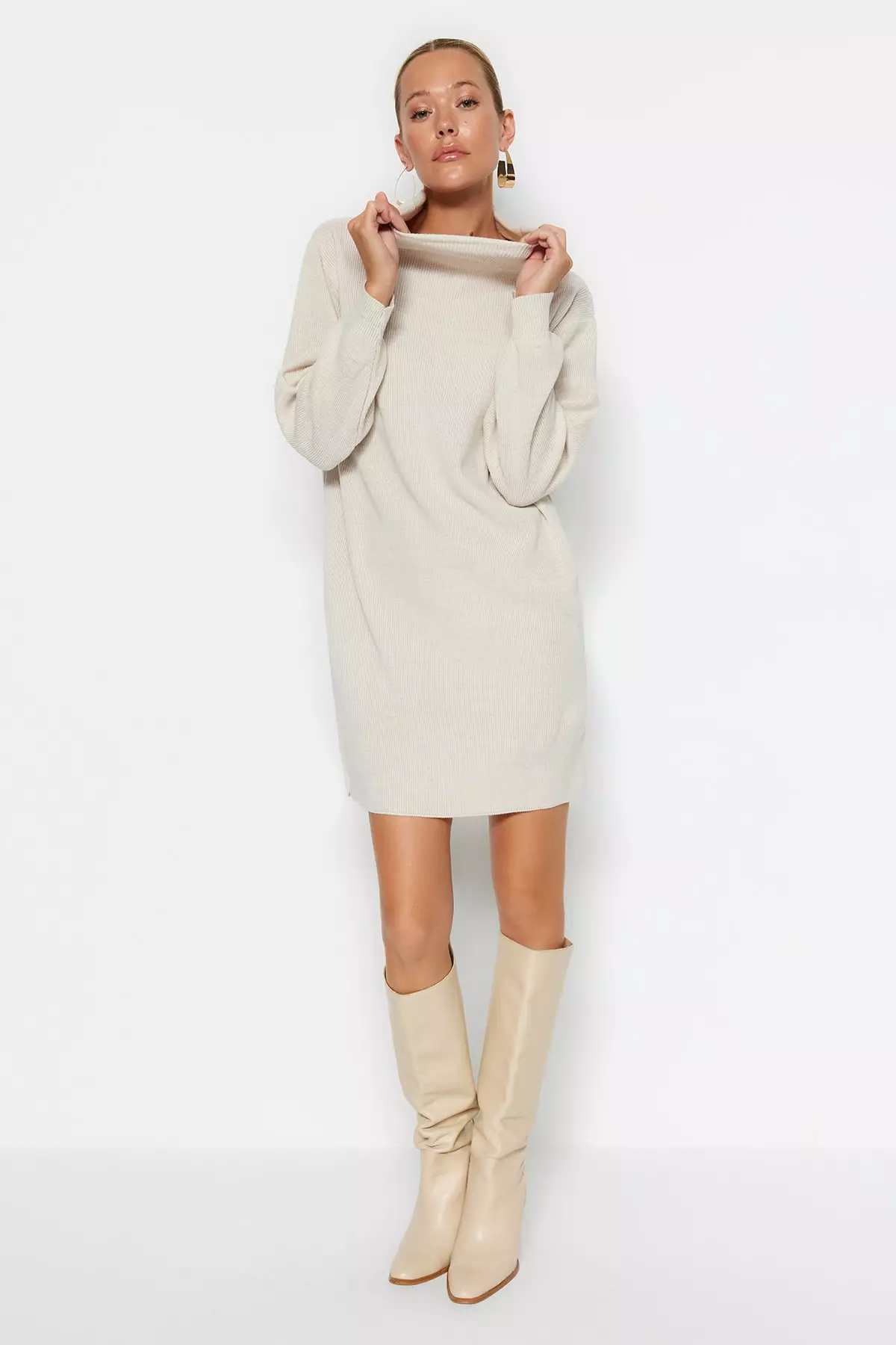 Mini Knitwear Turtleneck Dress