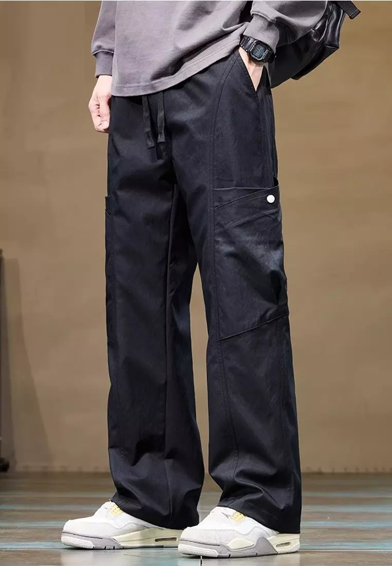 抽繩休閒寬腿褲