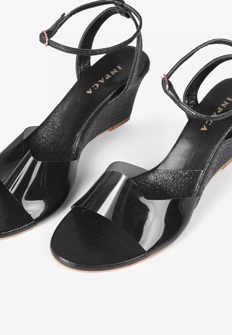 INPACA Gillian Summer Wedges Sandal in Black