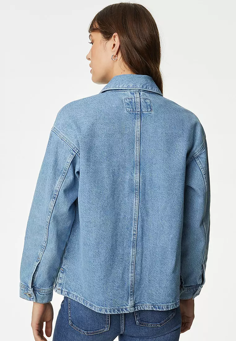 Pure Cotton Denim Relaxed Shacket
