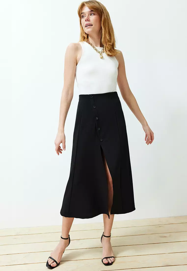 Asymmetrical Buttoned Midi Skirt