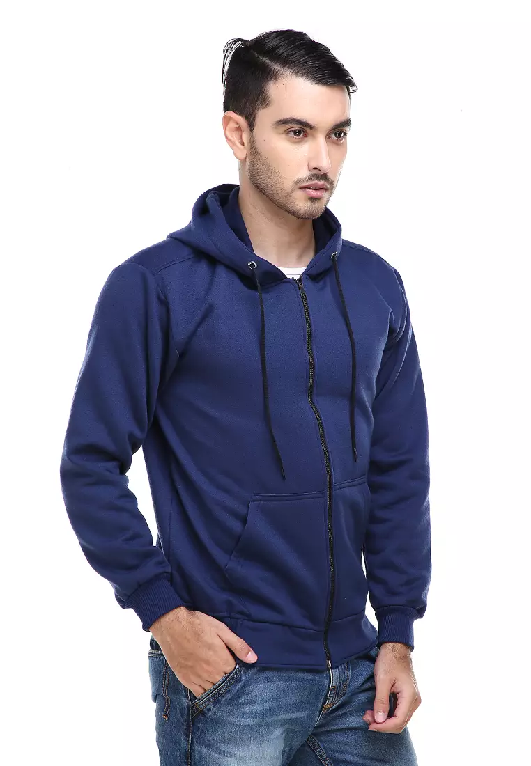 Clover Jaket Sweater Hoodie Polos Pria Casual Plain Jacket Material Fleece ORIGINAL - Navy