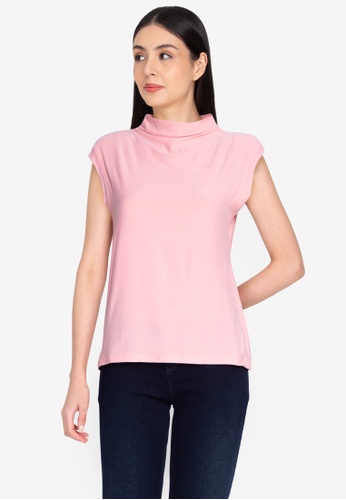 Freego pink High-Neck Sleeveless T-Shirt F4D54AAED1EAB5GS_1