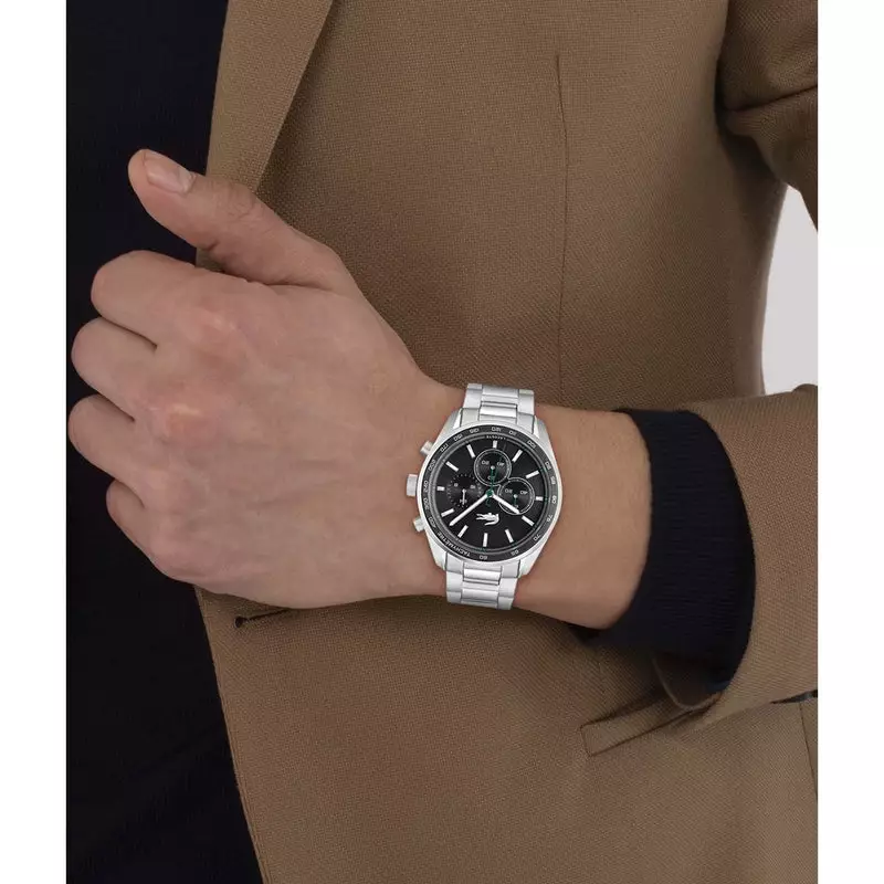 Lacoste Boston 2011347 Men Chronograph Black Dial Stainless Steel Strap