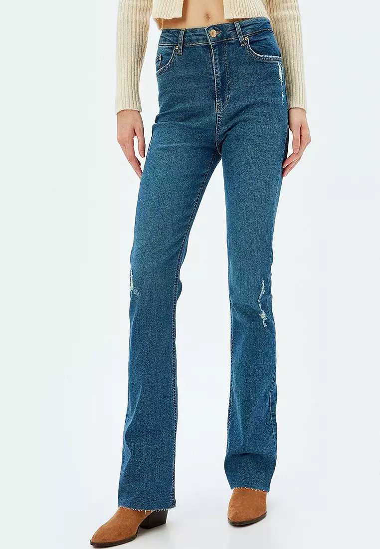 Buy KOTON Frayed High Waist Slim Fit Bell-Bottom Jeans Flare - Main Image