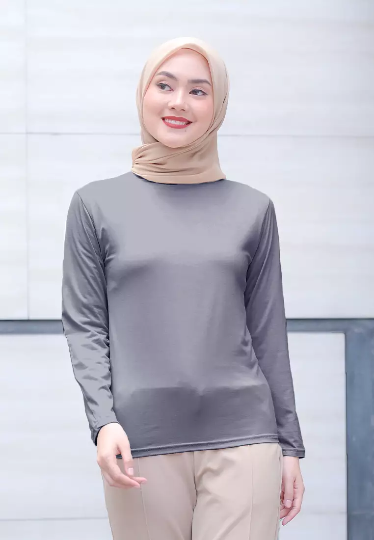 Cotton Bee - Manset Lengan Panjang Aneisha Inner Rayon - Thunder Grey - L