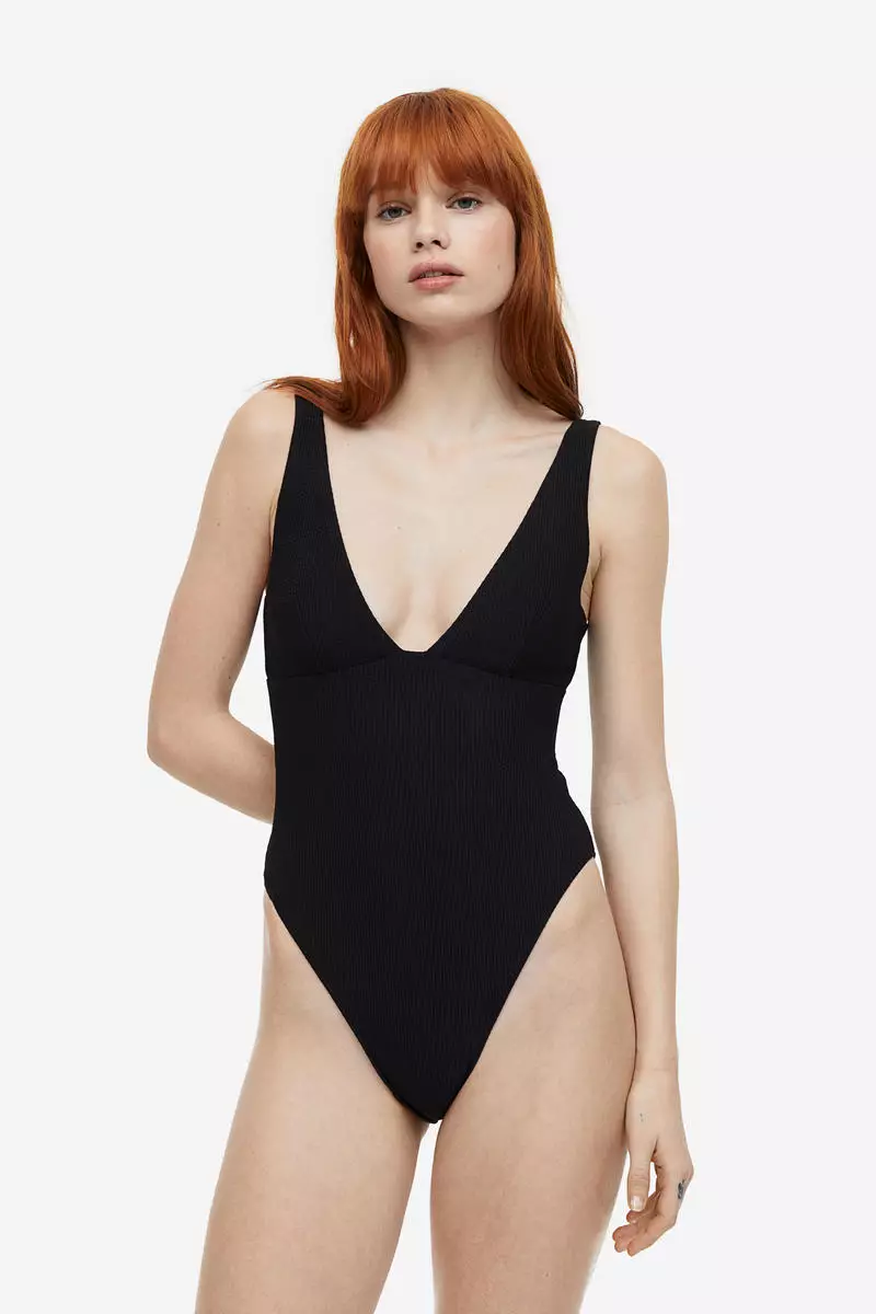 Buy H M High leg ribbed swimsuit 2024 Online ZALORA Singapore