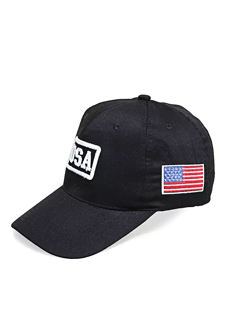 Maxton Topi Baseball Aksesoris Fashion Pria Flag Motive Resizable Strap Material Rafel ORIGINAL - Black