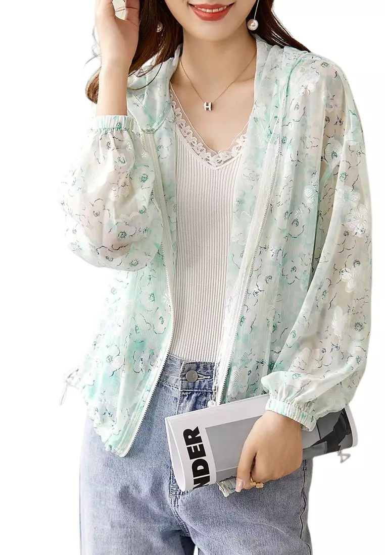 Elegant Lace Drawstring Hooded Chiffon Jacket