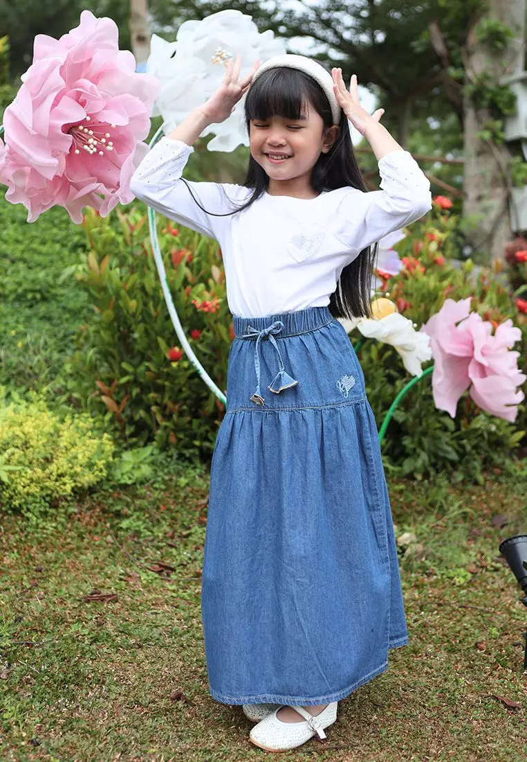 Rok Panjang Jeans Anak Biru/ Maxi Chambray Skirt Girl Blue/ Rjg Picnic Time