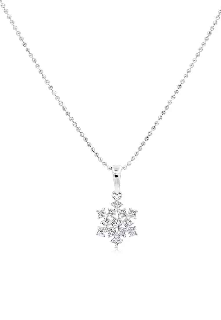 SO SEOUL Let it Snow Snowflake Diamond Simulant Zirconia Pendant Chain Necklace