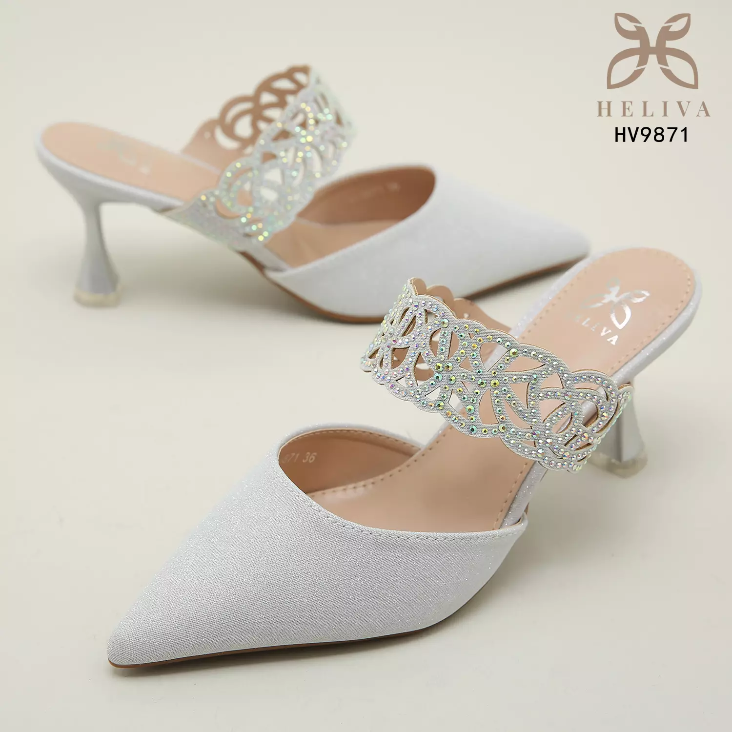 Heliva Lucia Women Heels Satin Glitter Sling Jewel Accessories