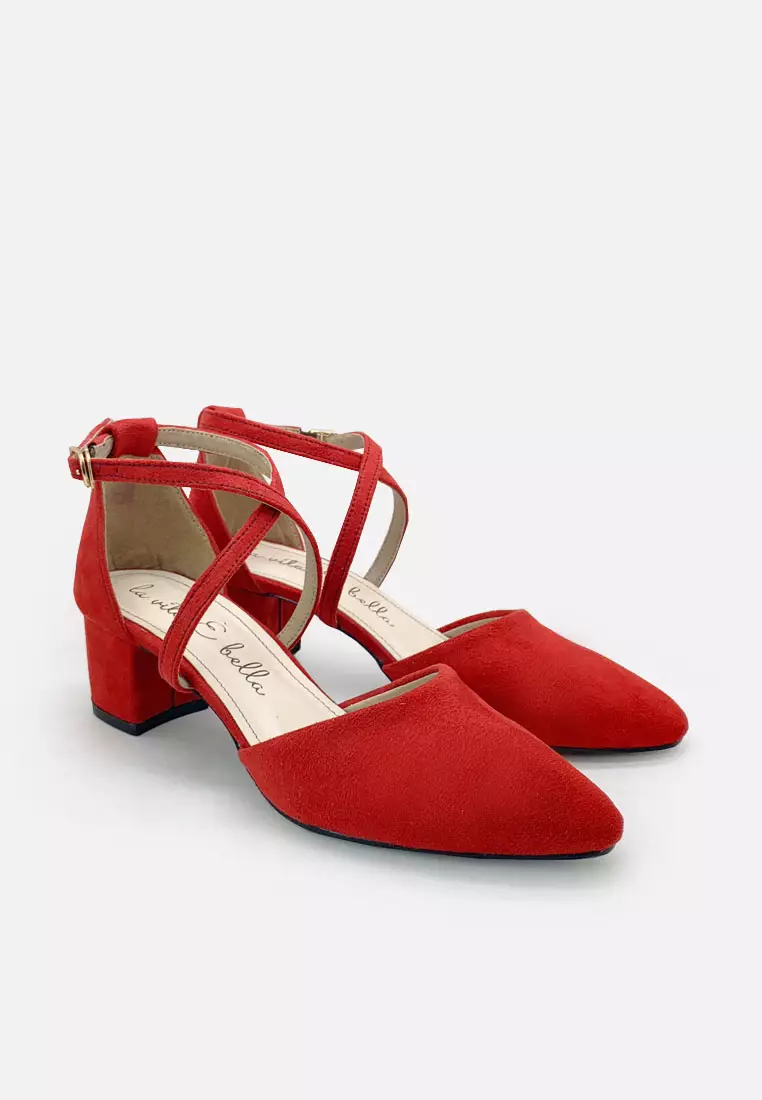 Ariana Pointed Toe Cross Sepatu Block Heels