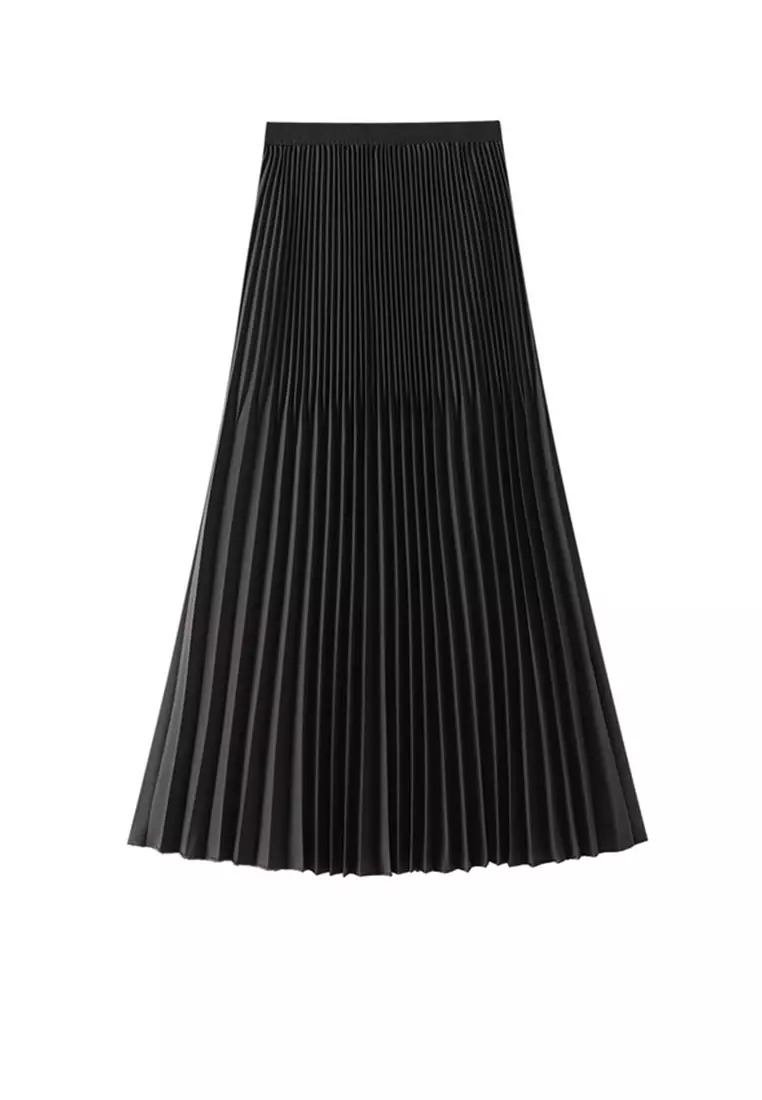 Elastic waist shop pleated maxi skirt