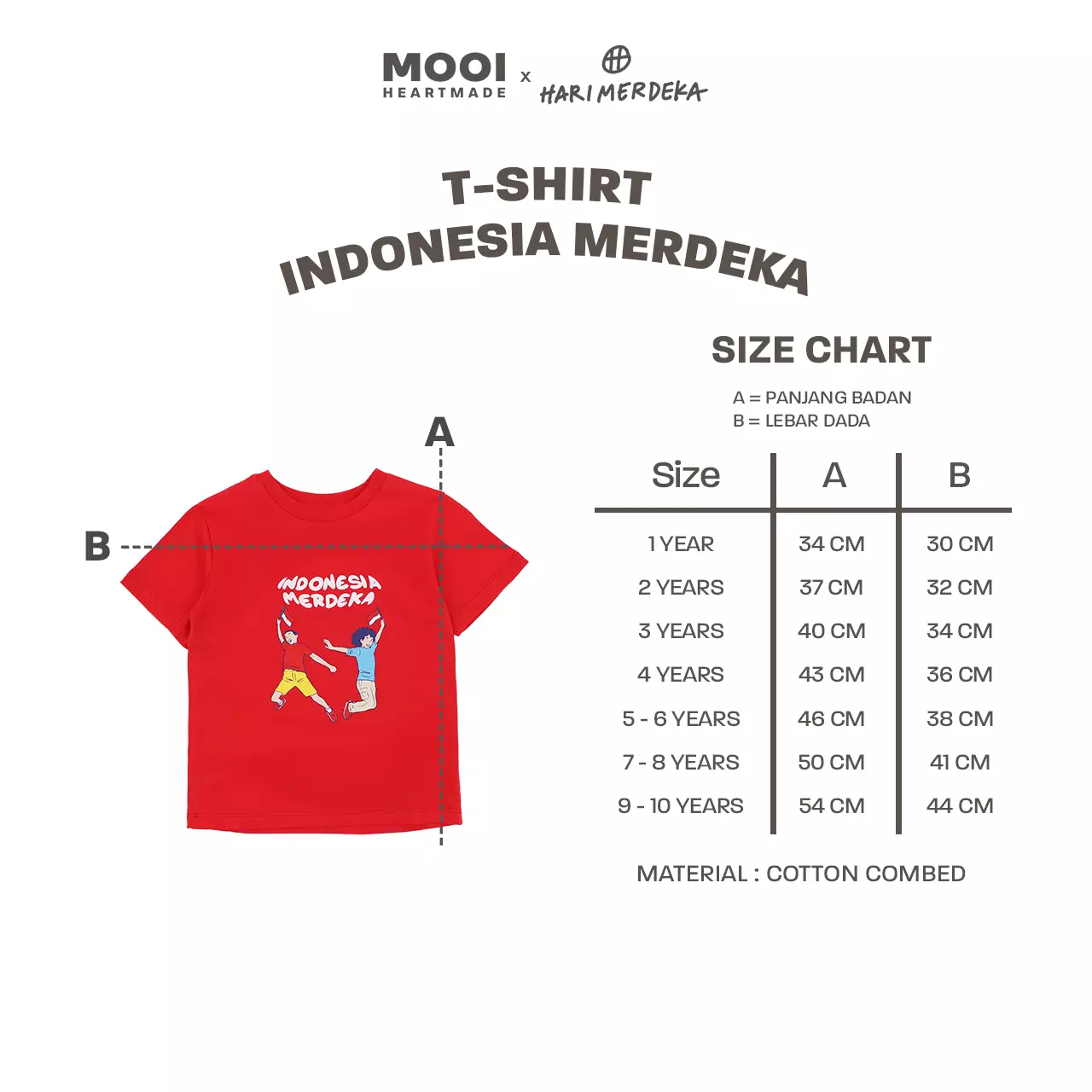 Mooi x Hari Merdeka 17 Agustus Kaos Kemerdekaan Anak T-shirt Anak Indonesia Merdeka - White