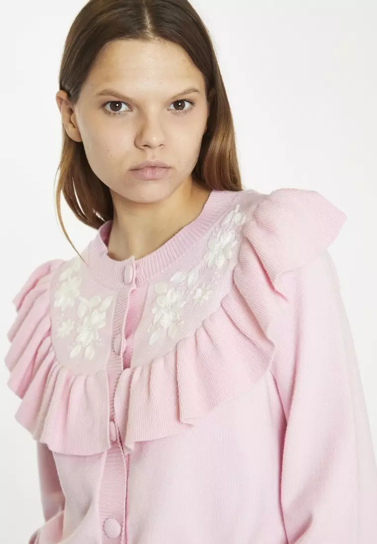 Embroidered Ruffle Cardigan