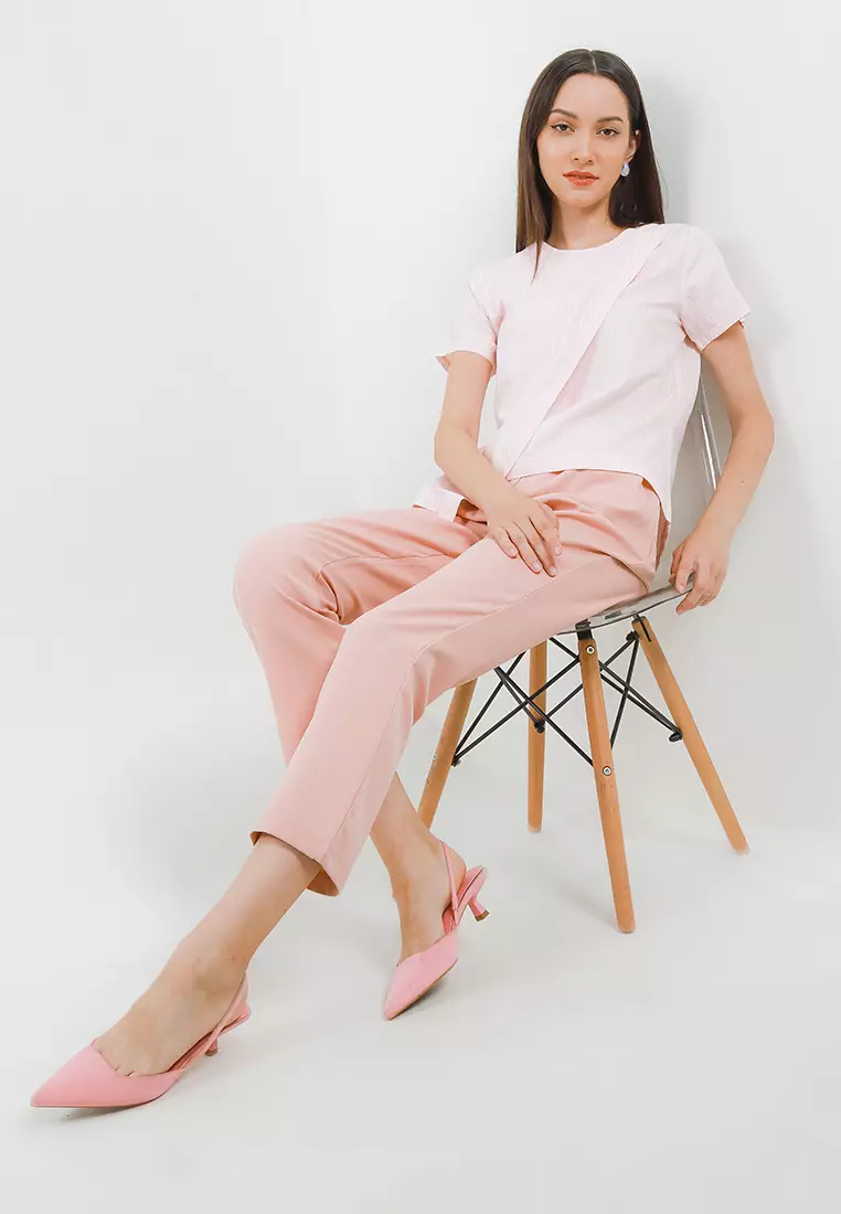 Camari Assymetrical Blouse In Pink Cream Stripes