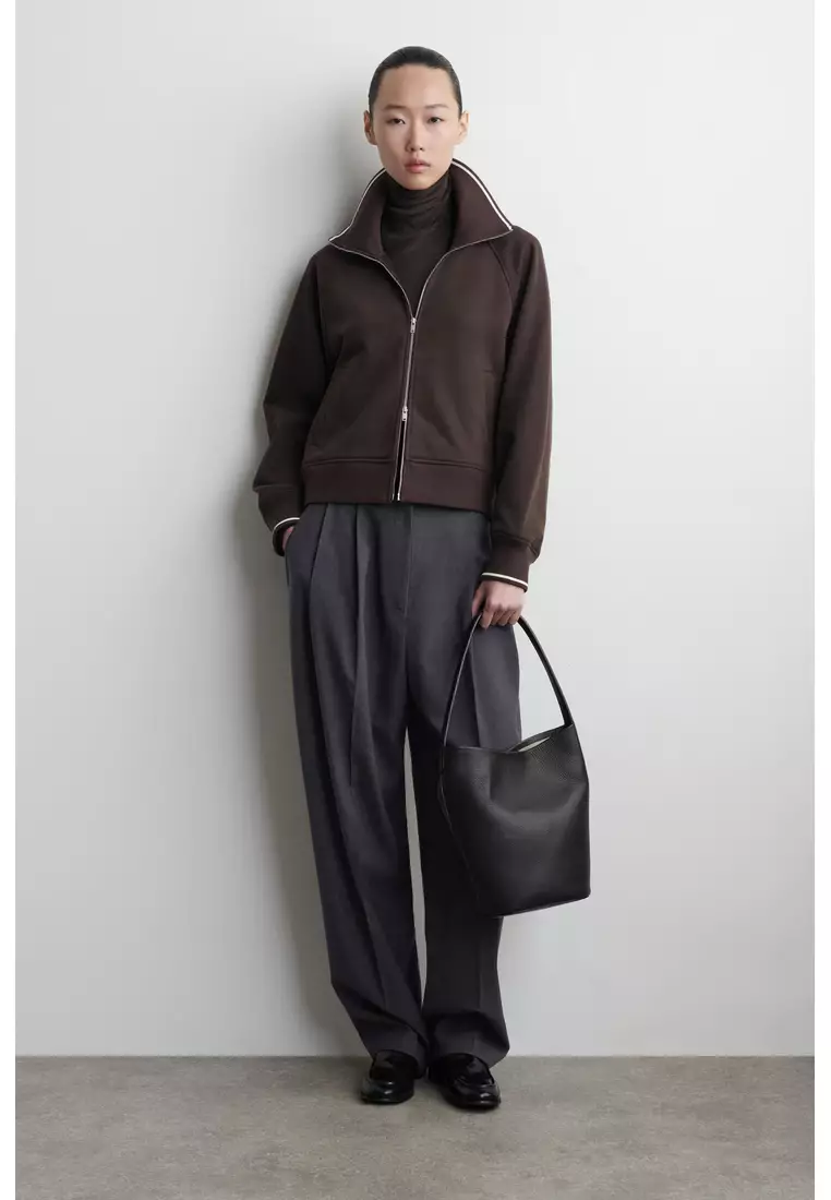 CONTRAST-TIPPED FUNNEL-NECK JACKET