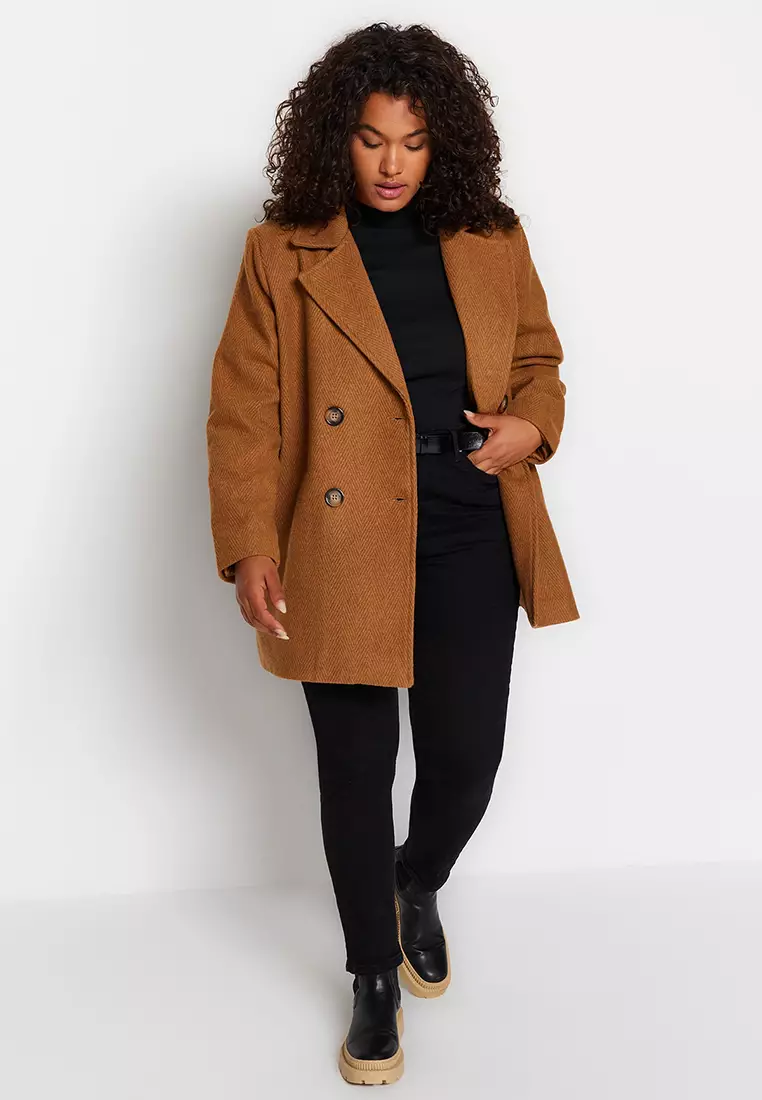 Plus Size Lined Double Closed Stamp Coat
