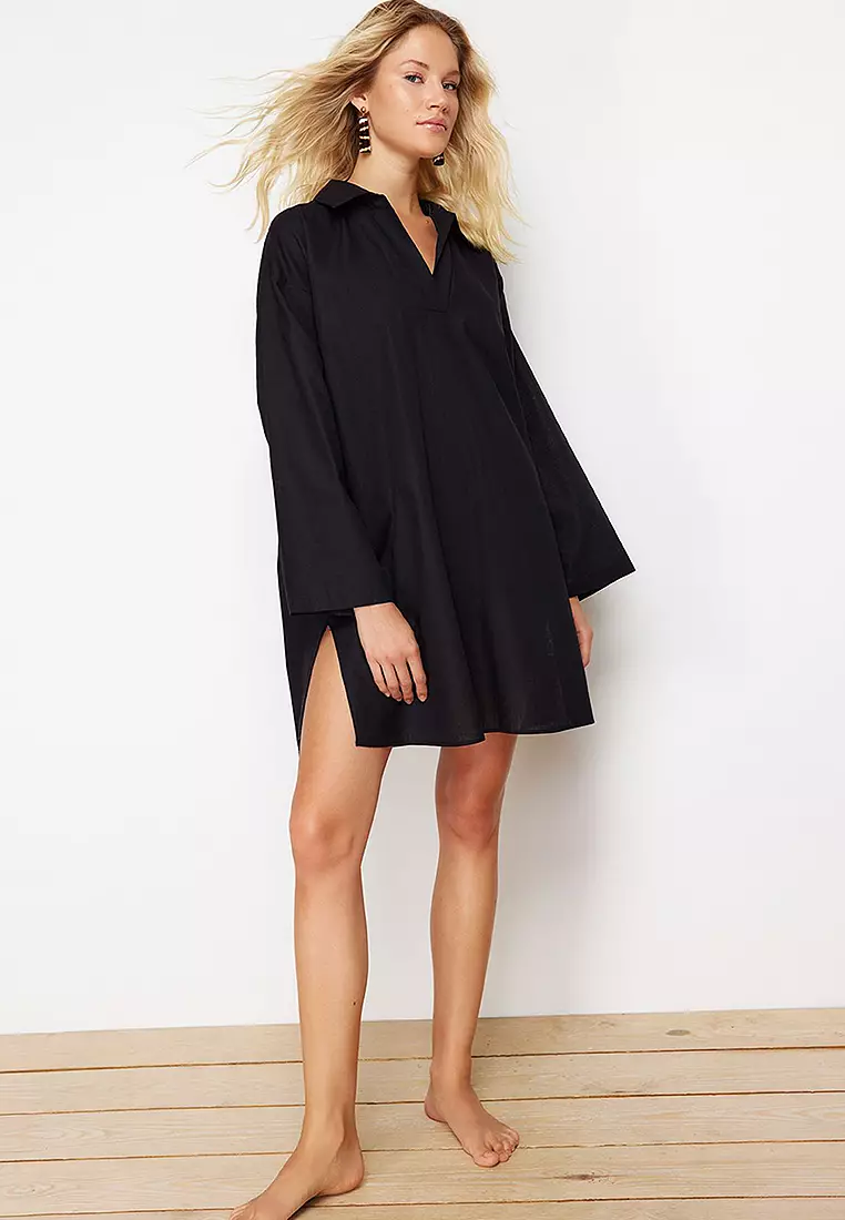 Cotton Slit Oversized Beach Mini Dress
