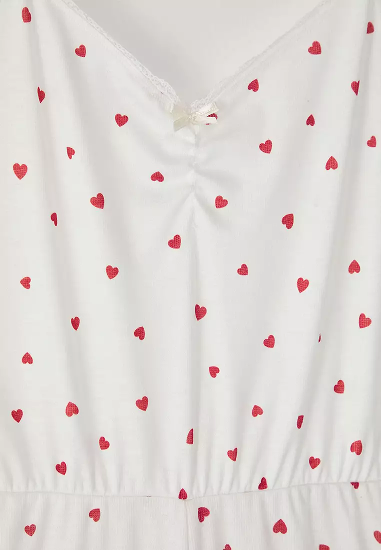 Ecru Heart Patterned Lace Camisole Knitted Jumpsuit Tbbss25Bg00017