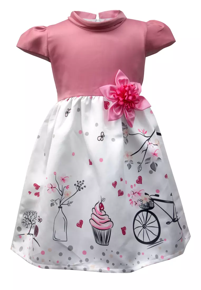 Two Mix Dress Nonik Cantik Bahan Satin Halus - Baju Anak Perempuan Motif Sepeda Y862