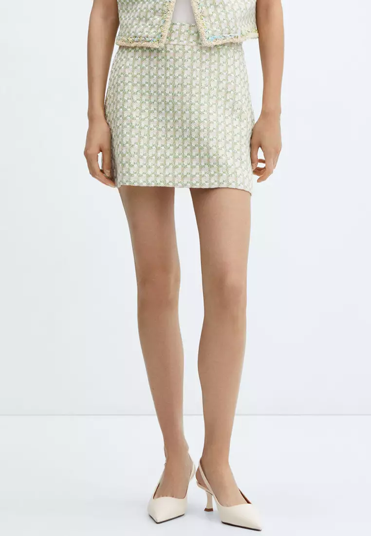 Mango check 2025 tweed mini skirt