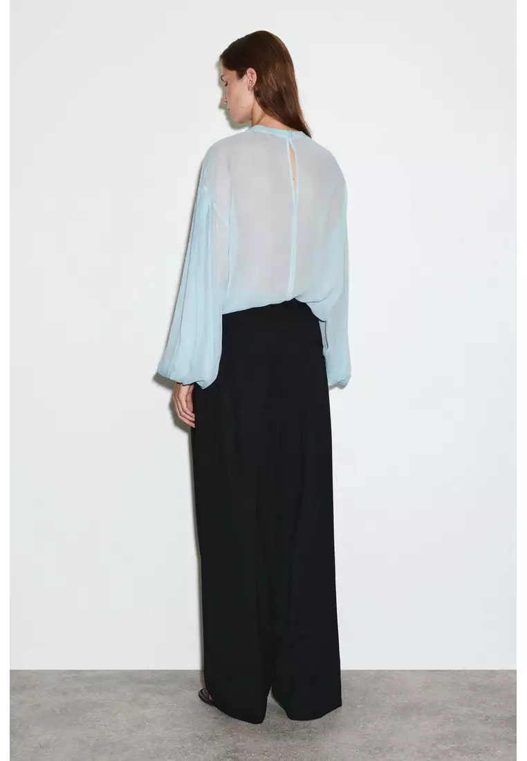 SHEER BALLOON-SLEEVE BLOUSE
